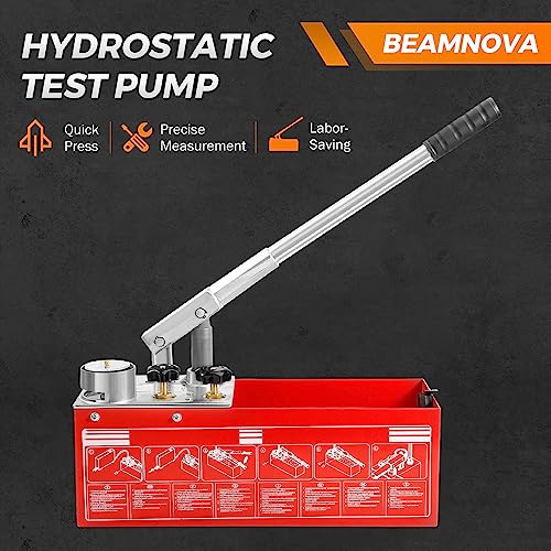 Image of BEAMNOVA Hydrostatic Test Pump 3.17 Gallon Hydraulic Manual Water Pipe Leakage Pressure Tester Kit with Gauge Tank