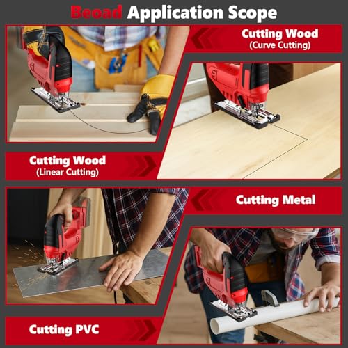 Image of Cordless Jig Saw for Milwaukee 18V Battery, Brushless Jigsaw Tool 2900RPM with LED Light, 3-Position Orbital & ±45 Bevel Cuts for Metal /Wood /PVC Cutting（No Battery Included）