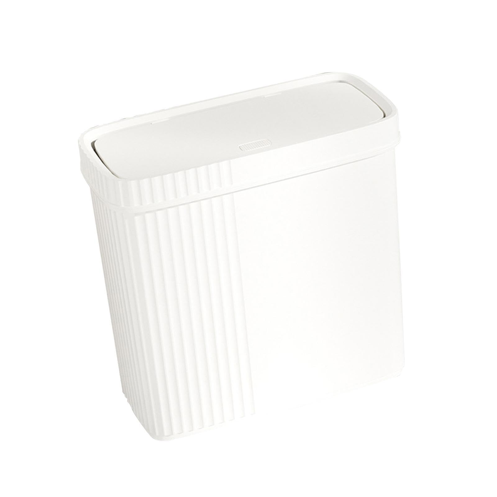 Schmaler Abfalleimer mit Pressdeckel aus PP, geeignet für kleine Räume, leichter Haushaltsmülleimer, Abfalleimer für Wohnzimmer, Küche, Studentenwohnheim, Weiß, 28 x 13.5 x 27.3 cm