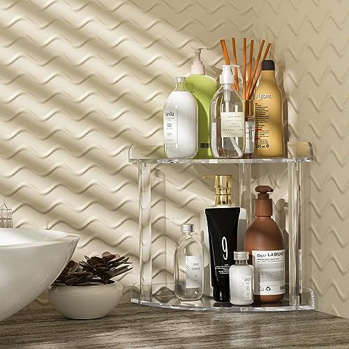 Sezanrpt 2 Tier Countertop Corner Organizer Shelf 7X7X8 Inch, Acrylic Bathroom Organizer Corner Shelf For Countertop thumb #5