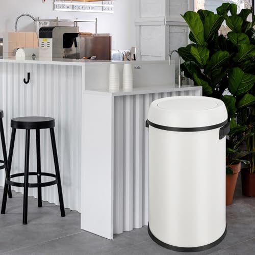 Caneca de basura metálica blanca 65 L con tapa abatible miniatura 6