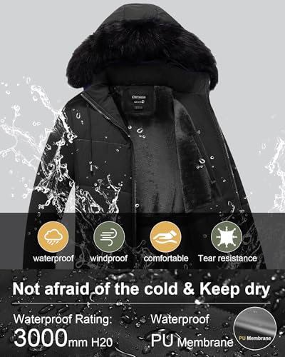 Chrisuno Women's Warm Winter Coat Long Waterproof Thicken Puffer Jacket Quilted Snow Parka with Removable Hood3