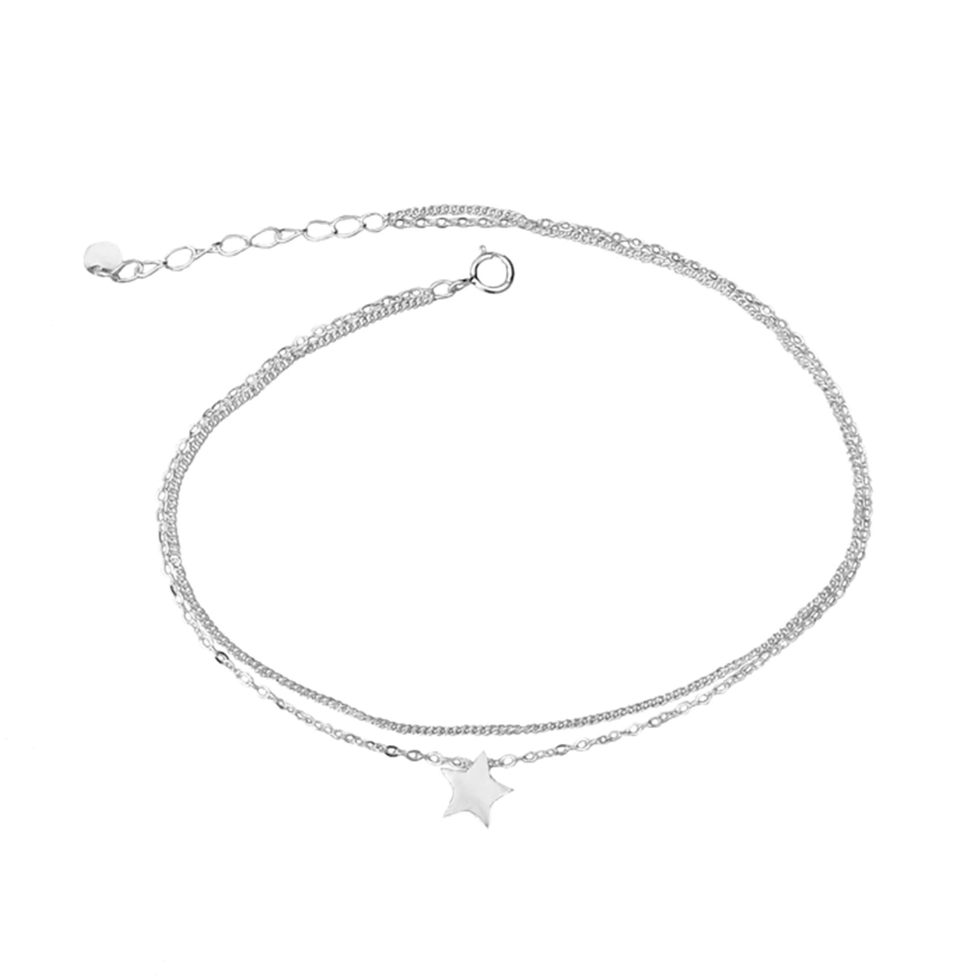 Fußkettchen aus Sterlingsilber, doppellagig, beweglicher Stern, Panzerkette, Belcher-Spurenkette, 19–22 cm