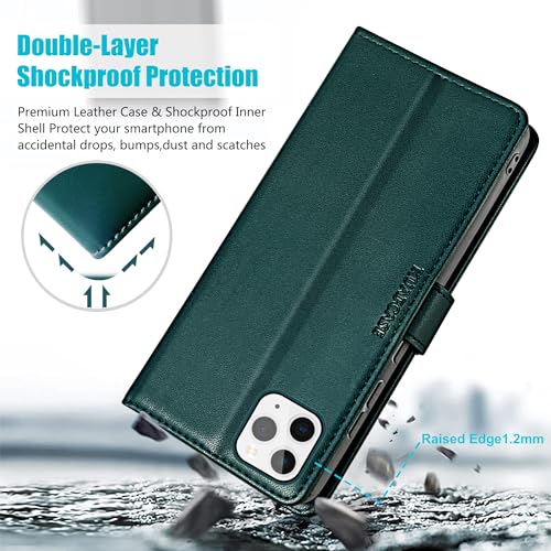 Kuafcase Compatible for iPhone 11 Pro Max Case with 4 Card Slots Magnetic Closure Kickstand Shockproof Protective Phone Case Compatible for iPhone 11 Pro Max - Green - Image 2