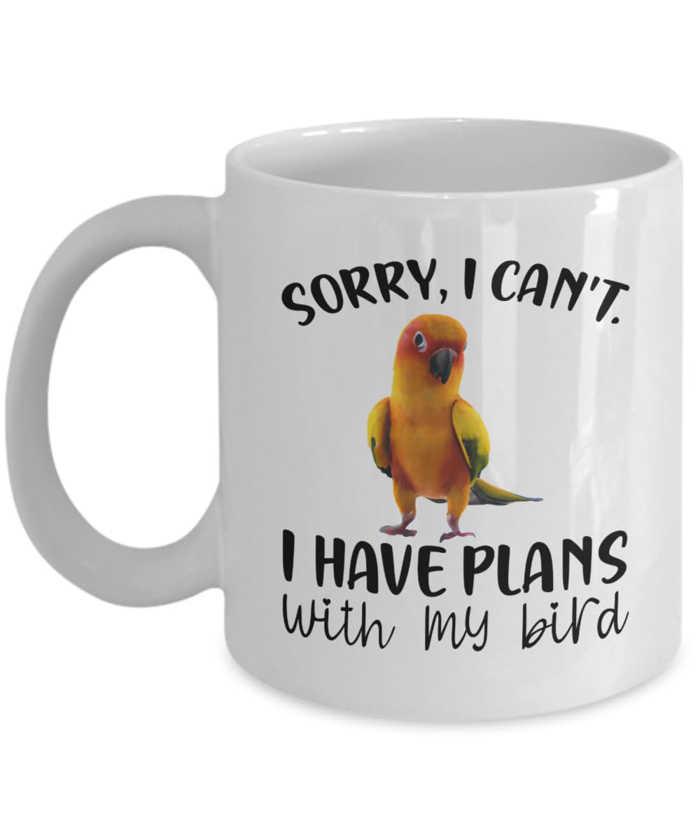 Sun Conure Tote Bag, Gifts for Women Her Mom Pet Parrot Parakeet, Sorry I Can't I Have Plans With My Bird, Funny Ceramic 11oz and 15oz Coffee or Tea Cup