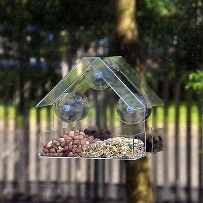 Other NEW GLASS WINDOW BIRD FEEDER TABLE SEED PEANUT HANGING CLEAR VIEWING BIRD FOOD