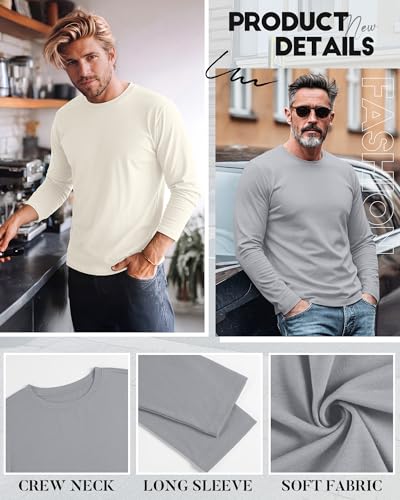 Image of August Alley 4 Pack Men's Big and Tall Cotton Shirts L-7XL, Long Sleeve Oversized Tops Loose Casual Large T-Shirts Basic Tee