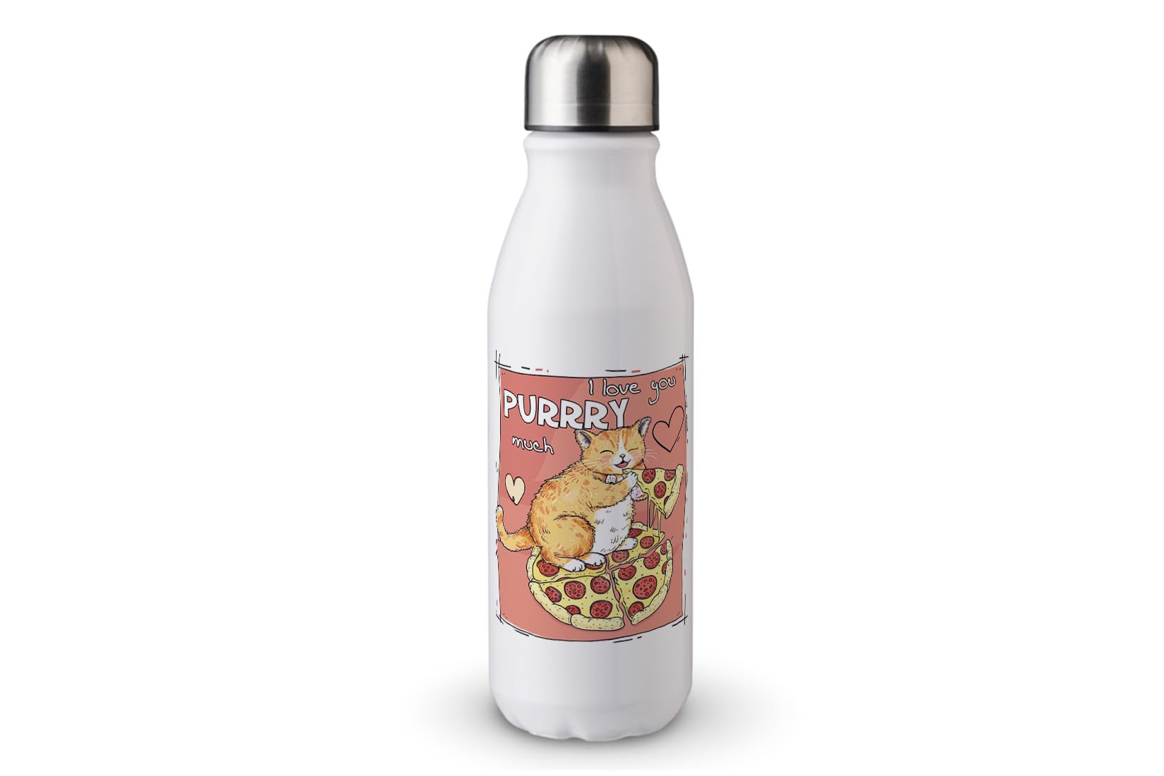 MAXIKIWI - Single Wall Water Drinking Bottle with Screw Cap, Non Insulated Lightweight Aluminium, BPA Free, Leak-Proof - Funny Cat Quotes - 500ml