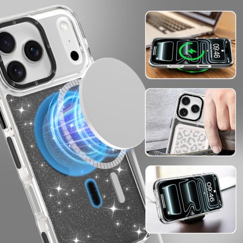 Image of Magnetic Case for iPhone 17 Pro Max [Compatible with Magsafe] [Bling Glitter Fluorescent Design] [1 Screen Protector] Slim Translucent Matte Case for iPhone 17 Pro Max 6.9 inch 2025, Black
