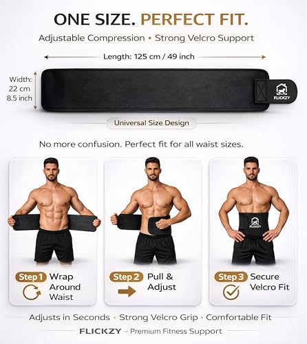 Image of Sweat Belt for Men & Women Fat Burner | Waist Trimmer Belt for Belly Fat | Slim Tummy Trainer for Weight Loss | Adjustable Sauna Waist Trainer | Fitness Stomach Wrap with Back Support Black