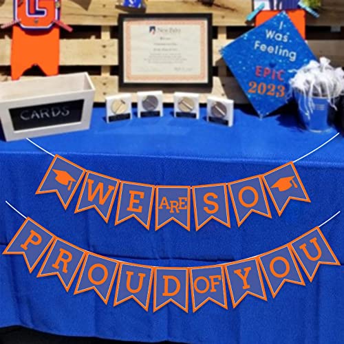 Image of Blue Graduation Orange We Are So Proud Of You Banner Congrats Grad Cap Bunting Flag Grad Party Decoration Idea