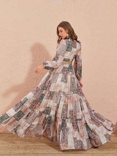 Image of TOLEEN Summer Casual Dresses for Women 2024 Spring Fashion Boho V Neck Long Sleeve Ruffle Floral Print Elegant Maxi Dress