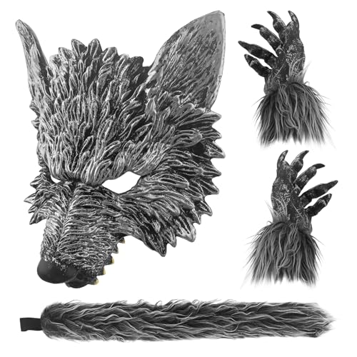 Exlinonline Werewolf Wolf Costume For Women Men Adult Kids With Big Bad Wolf Ears Tails Glove and Mask For Halloween (Woolpy)