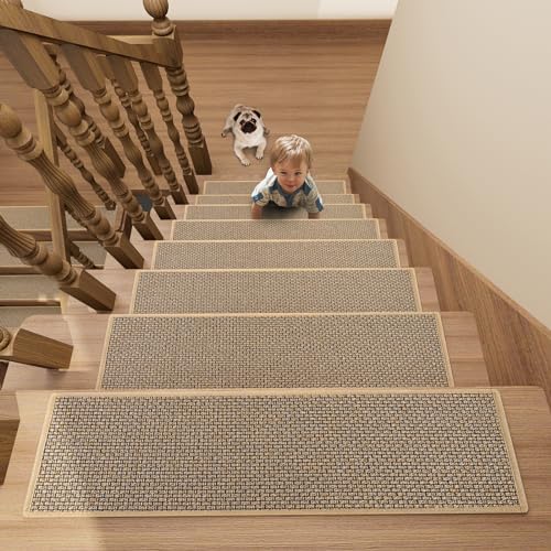 Stair Treads Carpet 7 pcs for Wooden Steps with Non