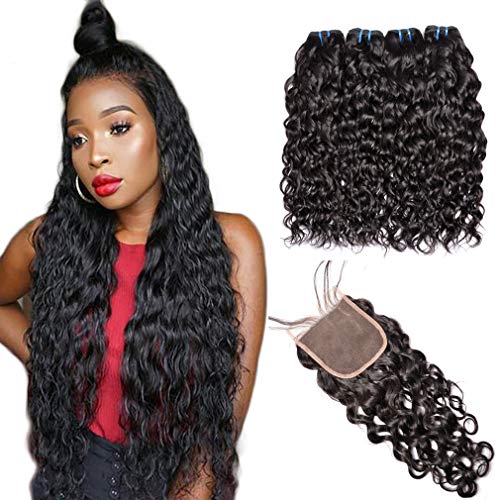 Brazilian Water Wave Hair Bundles With Closure 100 Human Hair Bundles With Closure GEM Beauty Brazilian Hair Weave Bundles 10 12 14 16 with 10 inch 1B Color