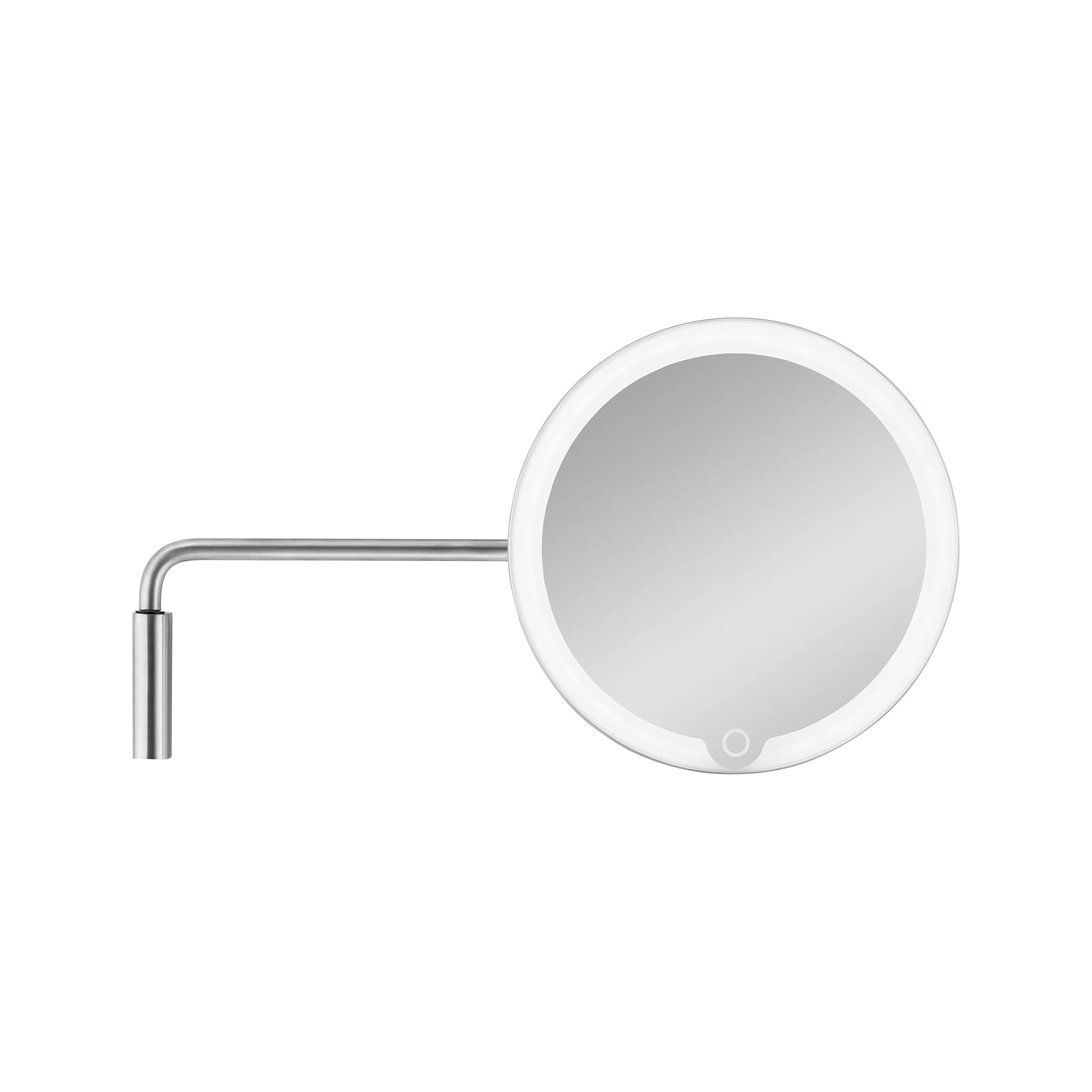 blomus LED Kosmetikspiegel MODO mit Wandhalterung | Akku Schminkspiegel aus poliertem Edelstahl | Touch, 3 Lichtfarben, Dimmbar | 14L x 20B x 34,5H cm | 5-Fach Vergrößerungsspiegel inkl. USB-C Kabel