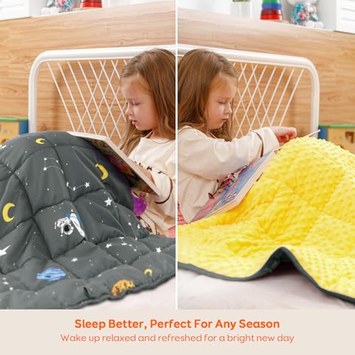 Uttermara Weighted Blanket 5 lbs, Ultra Cozy Minky Weighted Blankets with Cartoon Patterns, Heavy Blanket Great for Calming and Sleeping, 36x48 inches, Grey Space