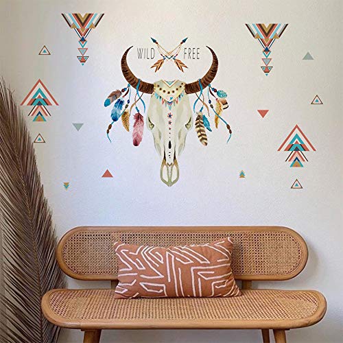 ufengke Wild Free Bull Horn Wall Stickers Feather Triangle Wall Decals Art Decor for Living Room Bedroom Office