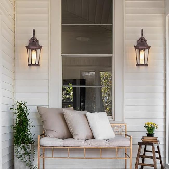 Outdoor Wall Lantern, Exterior Waterproof Outdoor Wall Light Fixtures, Brown Aluminum Porch Sconces with E26 Sockets & Clear Glass