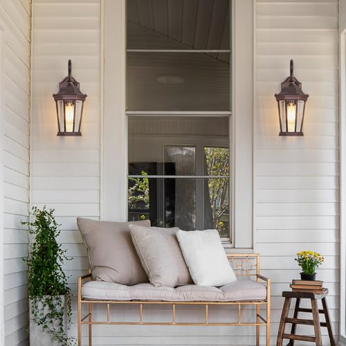Image of Outdoor Wall Lantern 16'' Brown Aluminum Outdoor Wall Light Fixtures