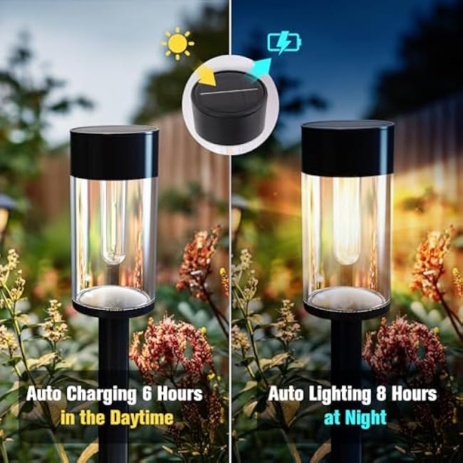8 Pack Solar Pathway Lights Outdoor Waterproof, High Brightness LED Solar Garden Lights for Patio, Yard, Lawn, Landscape, Driveway, Walkway, Auto On/Off, 3000K