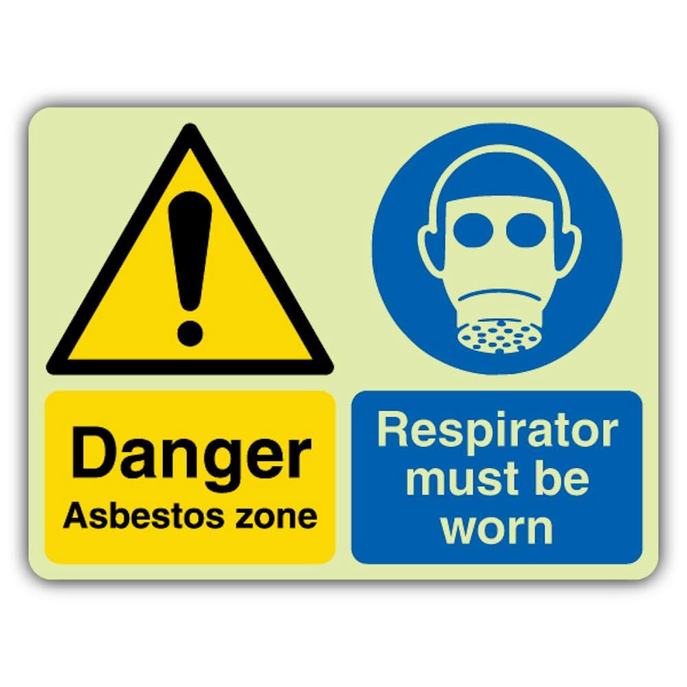 V Safety Glow In The Dark Danger Asbesto Zone - Señal de respiración - 800 x 600 mm - Hecho de vinilo autoadhesivo de doble brillo - Señalización de advertencia de peligro - Fabricado en Gran Bretaña