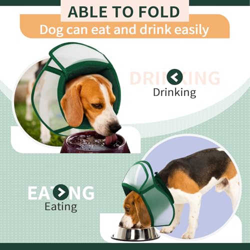 Image of Allroaring Dog Cone Alternative, Soft Dog Cones for Large Dogs, Green L | Adjustable Doggie Recovery Cone Collar Comfy Pet Elizabethan Collars to Stop Licking for Wound Healing Care Spay Neuter