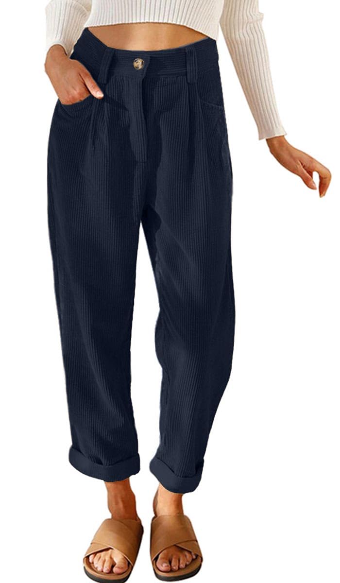 CheChury Corduroy Pants Women Casual Pants Vintage High Waist