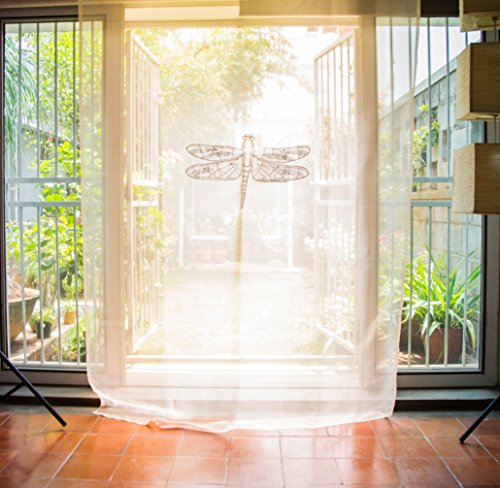 Eleatzhome Eleatzsustainable Sheer Organza Curtain For Living Dining Kitchen Study Bedroom With Handcrafted With Different Designs 84" Long X 54" Wide (Single Panel) (Dragonfly On Beige) #TOP1