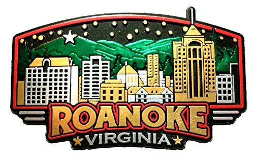 Imán decorativo Roanoke Virginia Skyline de plástico azul miniatura 1