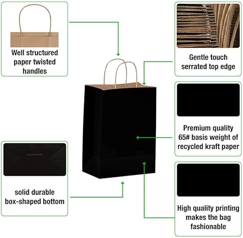 Miniatura 76 de Qutuus 50 bolsas de regalo de papel marrón de 8 x 4.5 x 10 pulgadas, bolsas de papel kraft con asas a granel, bolsa de regalo de tamaño mediano