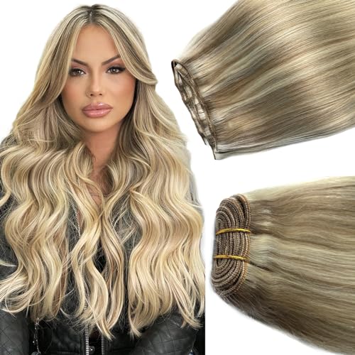 Sew in Hair Extensions Real Human Hair Ash Blonde...