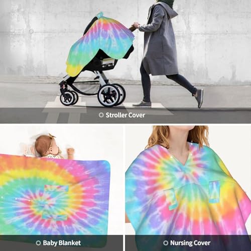 Image of Tie Dye Baby Car Seat Canopy Cover 39x27.5 Inches Multi Use Nursing Cover for Newborn Car Seat Canopy Mom Nursing Breastfeeding Covers Newborn Shower Gifts