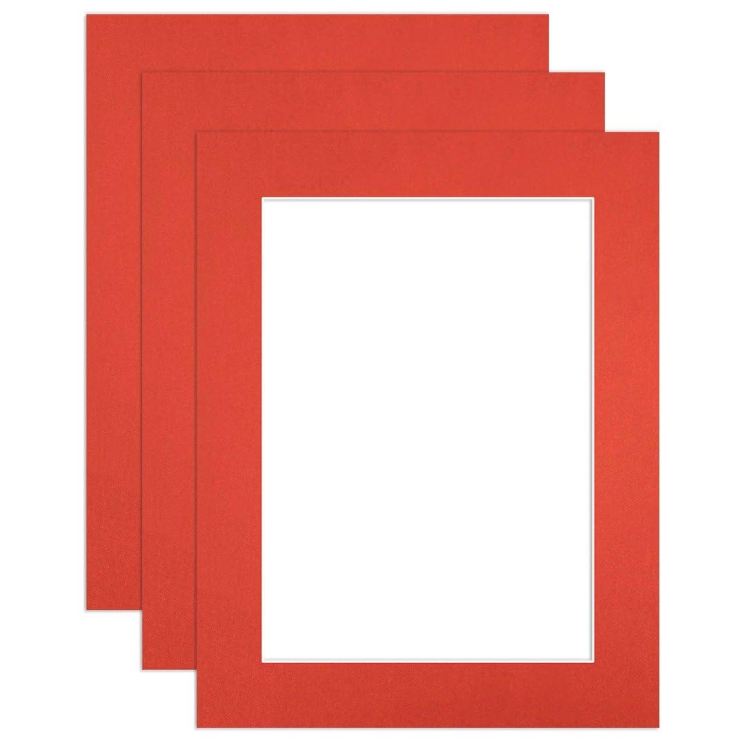 Procut Global 9x7" Poppy Red Picture Mounts to Fit 5x7" Aperture - Precision Cut Cardboard Photo Mount - Ideal for Frames, Prints, Artwork & Certificates - Sizes & Colours Available - 3 Pack