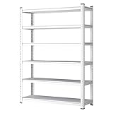 Future Warrior Schwerlastregal Metall, 1080kg Gesamtlast - 80x35x180cm, 6 Böden (180kg/Boden) - Außen-Kürbisloch, Weiß
