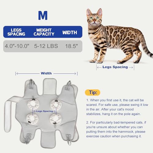 Image of Supet Cat Grooming Hammock Harness for Nail Trimming, Cat Grooming Hanging Sling for Nail Clipping, Pet Restraint Holder for Cutting Nails, Medicine, Ear & Teeth Cleaning, Eye Care (Grey M)