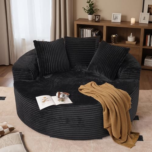 Image of HOOOWOOO Cloud Round Couch for Living Room,Oversized Single Sofa No Assembly,Matching Plush Corduroy Chaise Lounge Accent Chair for 1 to 2 Persons(Black)