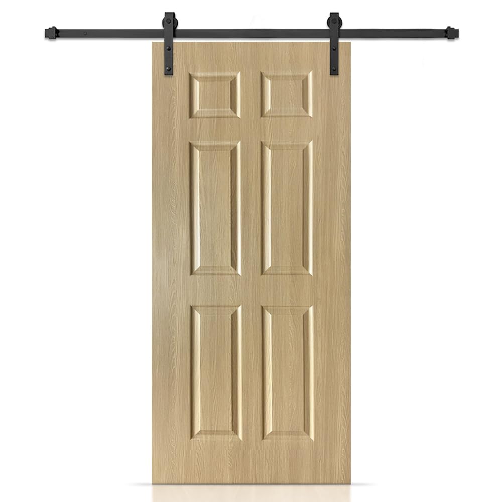 39 in. x 83 in. 6 Panel Hollow Core Oak Finished PVC Composite Interior Sliding Barn Door with Hardware Kit