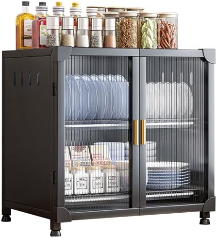 Kitchen Pantry Sideboard Countertop Organizer, Freestanding Countertop Storage Cabinet for Spice Seasoning Bottles/Dish/Bowl/Console Dining Cupboard, Cupboard Dish Drying Rack Utensil Holder