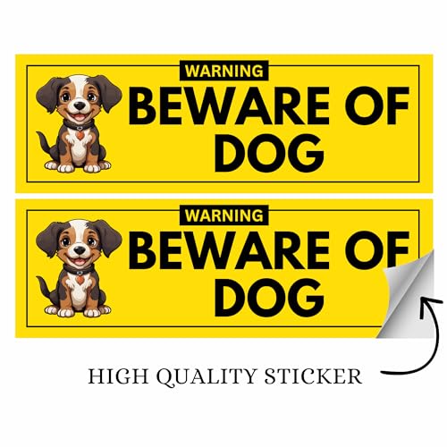 Image of Beware Of Dog Sign Sticker 20.5 x 7 CM (Pack of 2) | Peel & Stick Warning Board with Corner Holes | Indoor & Outdoor Safety Sign for Home, Gate, Wall, Fence (Beware Of Dog, Small - 20.5 X 7 CM)
