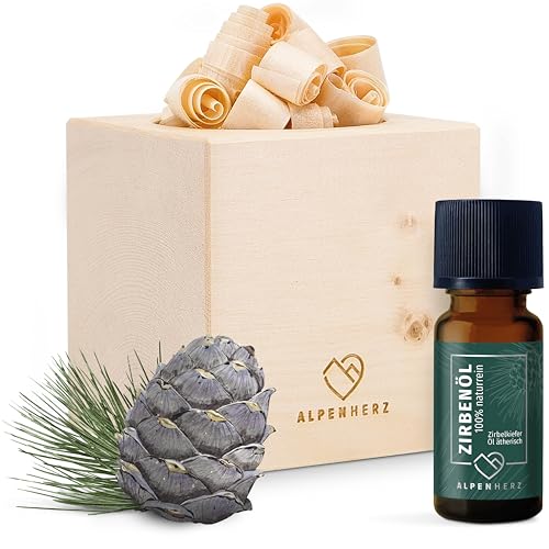 Alpen Herz Zirbenwürfel Set mit Zirbenöl 10 ml naturrein aus Österreich Zirbenholz Würfel Duftspender Zirben Duft Holz Deko Zirbe Diffusor Diffuser Geschenke Zirbelkiefer Zirbenlüfter Zirbenset Kerze