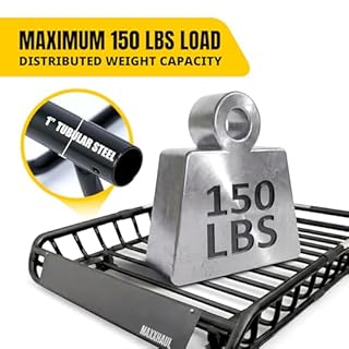 MaxxHaul Steel Roof Rack Cargo Basket, 46" x 36" x 4.5" Roof Top Carrier, Universal Fit for Cars, SUVs, Vans, and RVs, 150 lb Capacity, Weather-Resistant Easy-Install Cargo Storage (70115)