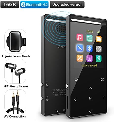 MP3 Player with Bluetooth, 16GB Portable Digital Music Player with FM Radio, HiFi Lossless Sound Quality, Music Direct Recording, Expandable up to 128GB TF Card, with Armband, Black