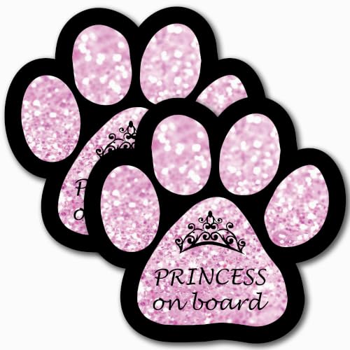 Image of Magnet Me Up Passenger Princess on Board Pink Sparkly Pawprint Magnetic Decal, 5 Inch, 2 Pack, Heavy Duty Automotive Magnet, Add a Touch of Sparkle to Your Car, Truck, SUV, Ideal for Pet Lovers