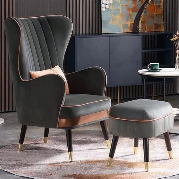 Image of Modern Wing Chair,Comfortable or Relexable Arm Chair for Living Room, Bedroom, Furniture (Dark Grey)