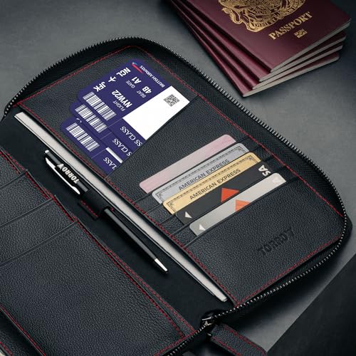 TORRO Premium Leather Family Travel Wallet, RFID Blocking Travel Organizer, Family Passport Holder for 4 Passports, Travel Documents and Cards (Black)4