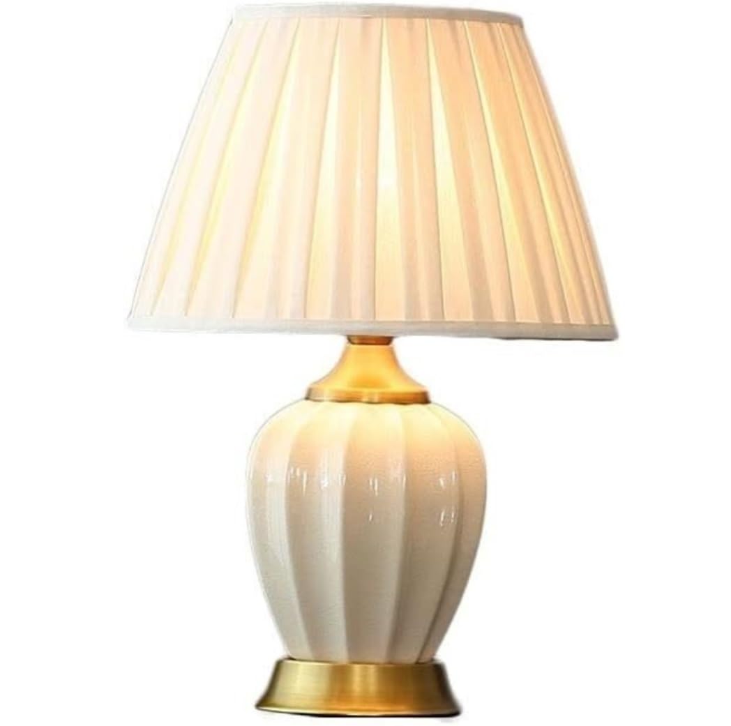 Lampa stołowa Lampy nocne Miedziana ceramiczna Prosta dekoracyjna szafka nocna Plisowany lniany abażur Dekoracja do sypialni Biurko (Kolor: CS