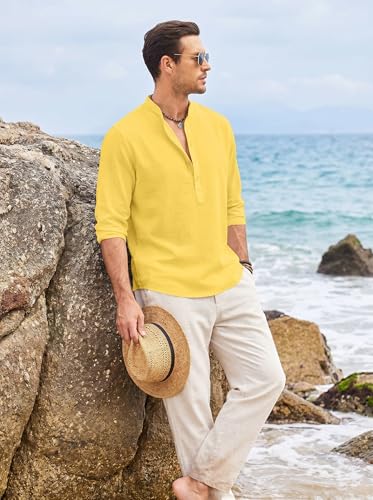 Image of ROYALSCOUT Men's Short Kurta | Solid Mandarin Collar Full Sleeve Pullover Style Kurta | Regular Fit Casual Ethnic Wear for Men