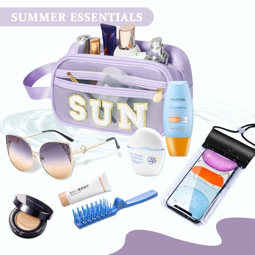 Image of COSHAYSOO Clear Sunscreen Bag Makeup Toiletries Pouch Beach Vacation Essentials Summer Travel Stuff Accessories Personalized Graduation Gifts for Her Women College Teen Girls Teacher Nurse Purple SUN
