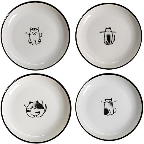 SOCOSY Cute Cartoon Dog Ceramic Seasoning Dishes Sauce Dish Sushi Dipping Bowl Appetizer Plates Tea Bag Holder Serving Dish for Kitchen 5'' (Cat)